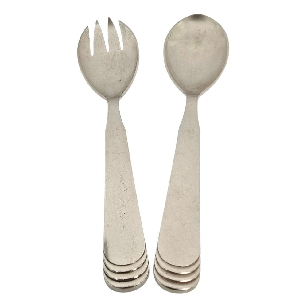 Hans Hansen Denmark Sterling Silver Salad Fork & Spoon Serving Set #23227